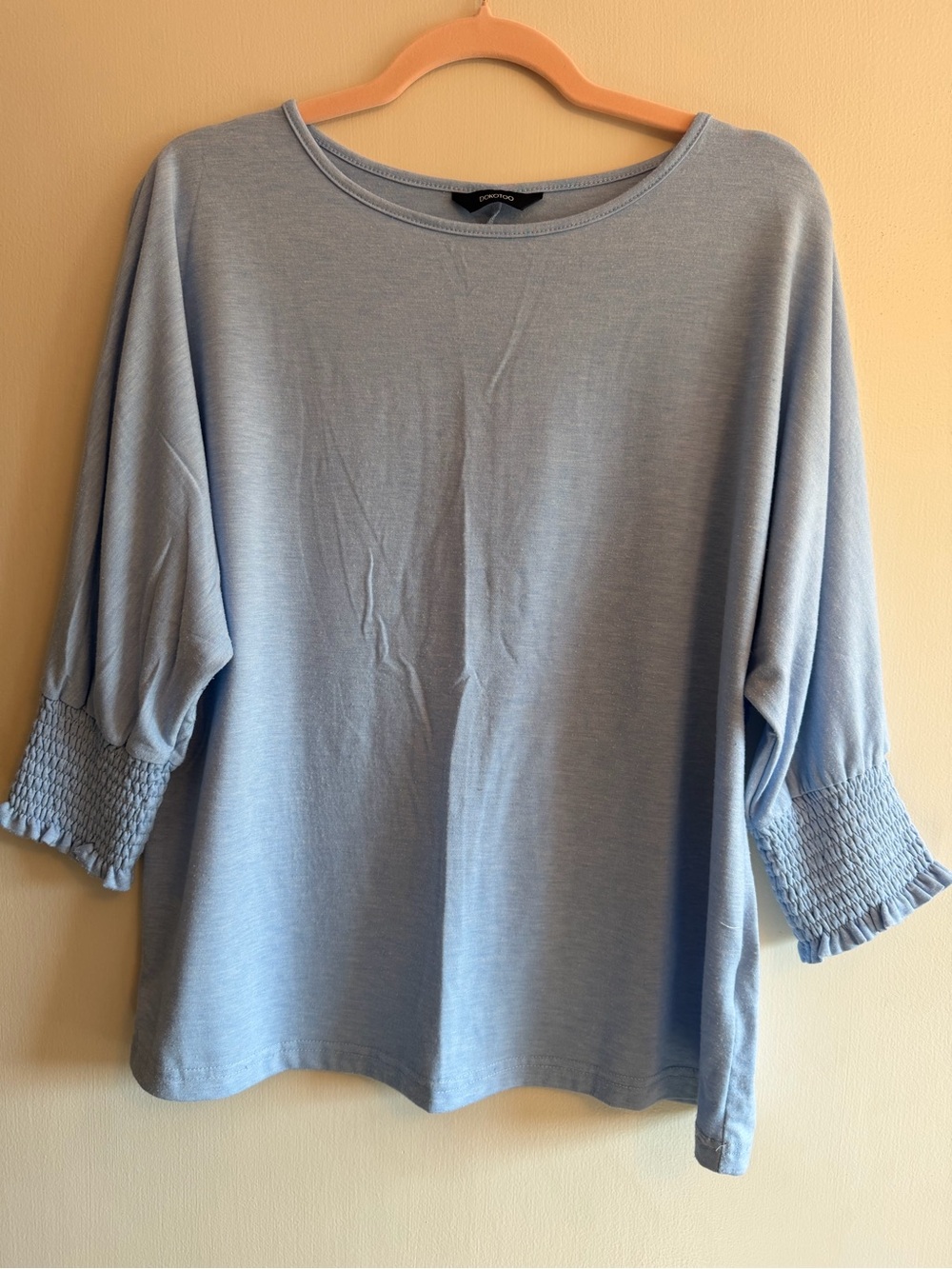 Dokotoo Light Blue Smocked Sleeve Top